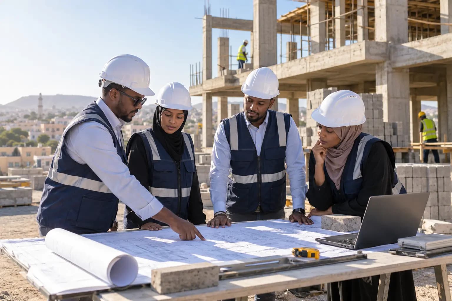 Degaan team coordinating work on a construction site